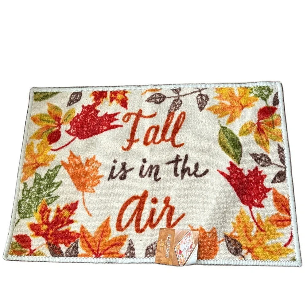 Harvest Season Printed Rug NEW Fall Is In The Air Leaves Leaf Orange Green